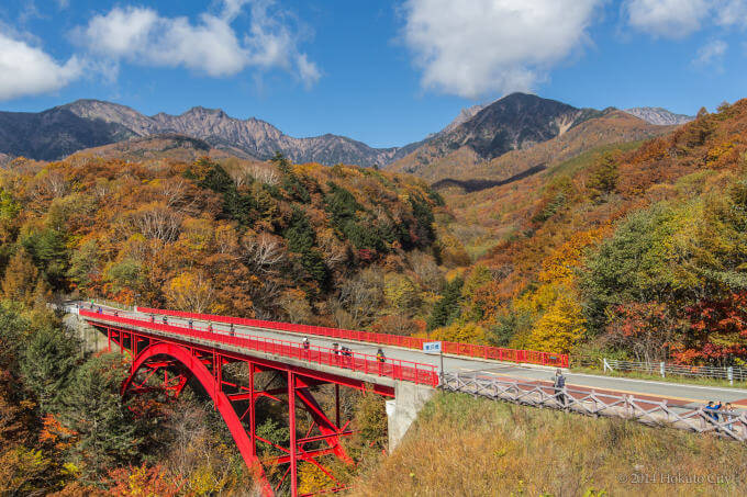 八ヶ岳高原ラインの名所　秋の東沢大橋